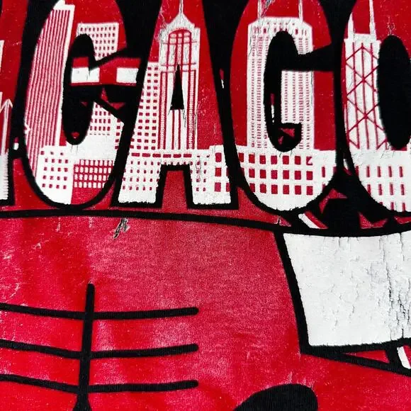 VTG 90s Chicago Bulls 23 Spellout Skyline T Shirt Pro Tag 3XL Jordan USA NBA - Picture 4 of 11